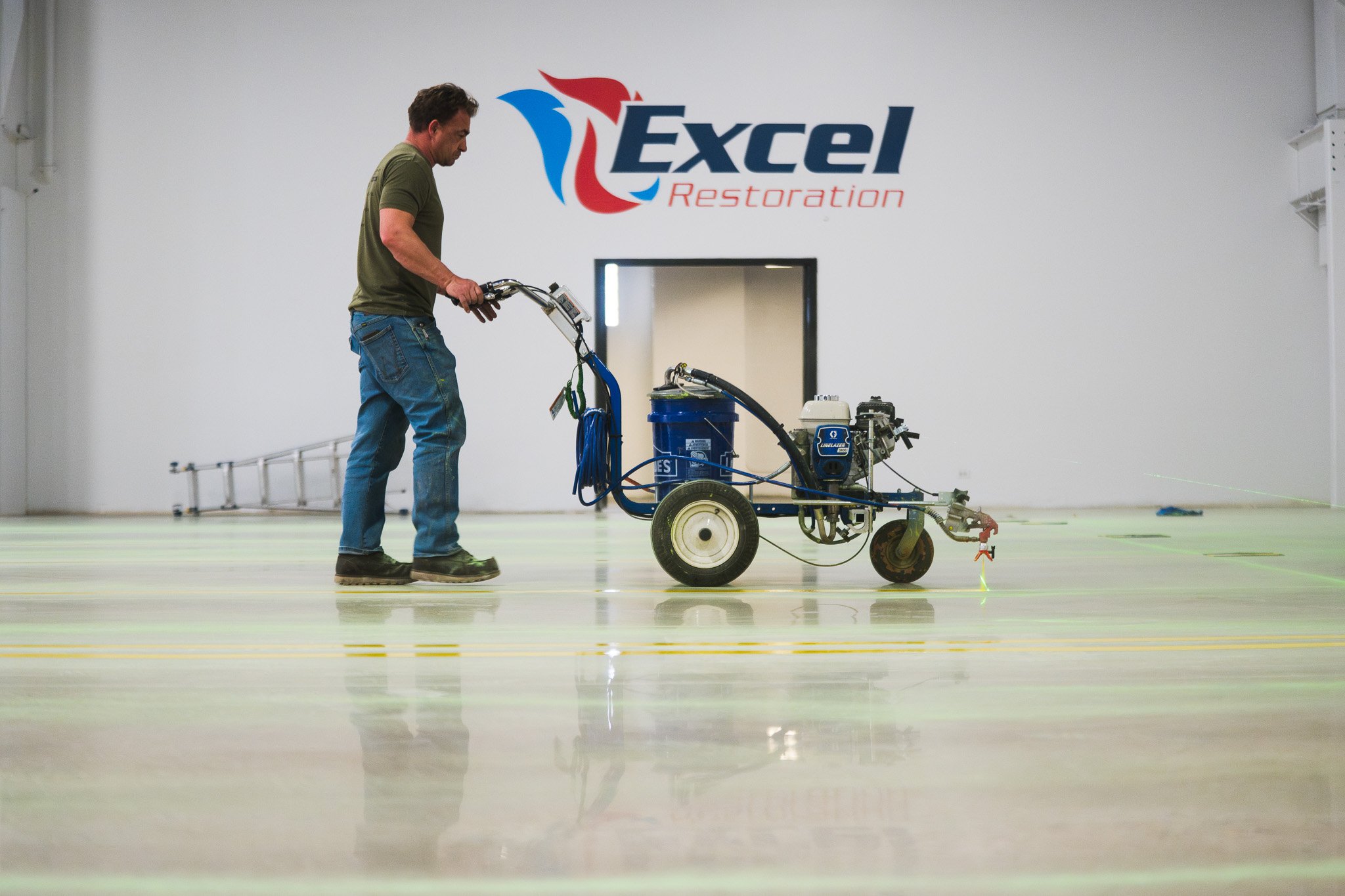 Line striping with machine