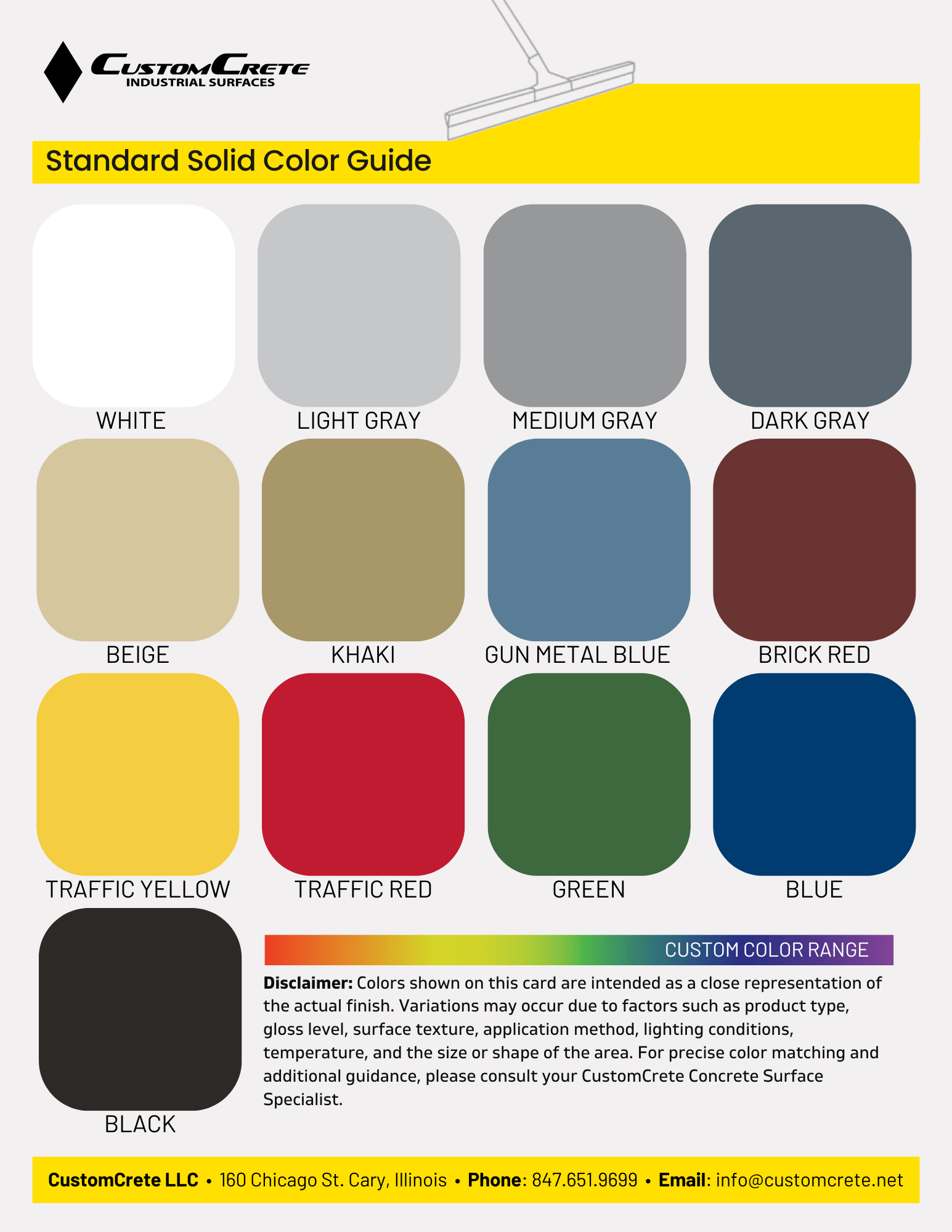 CustomCrete Standard Color Card 