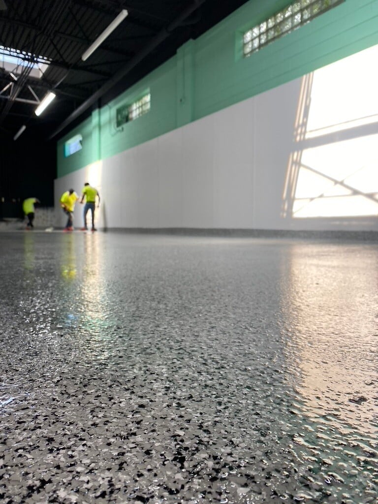 Cove base flake epoxy flooring