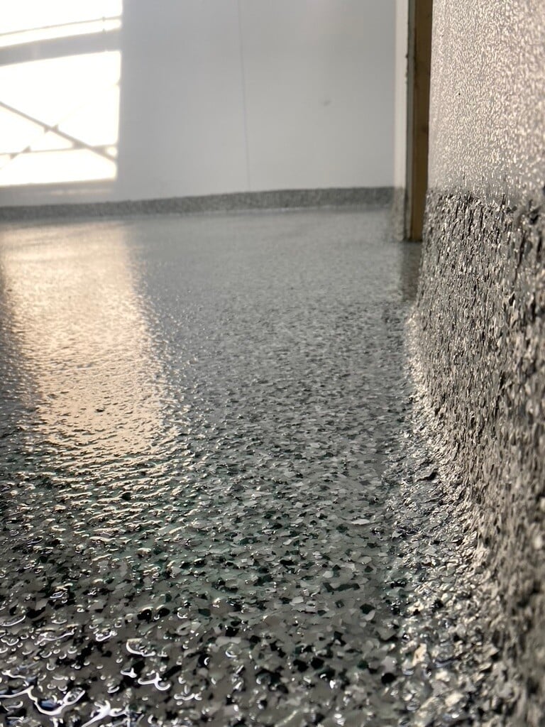 Cove base flake epoxy flooring