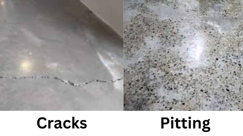 examples of cracks and pitting in polished concrete flooring