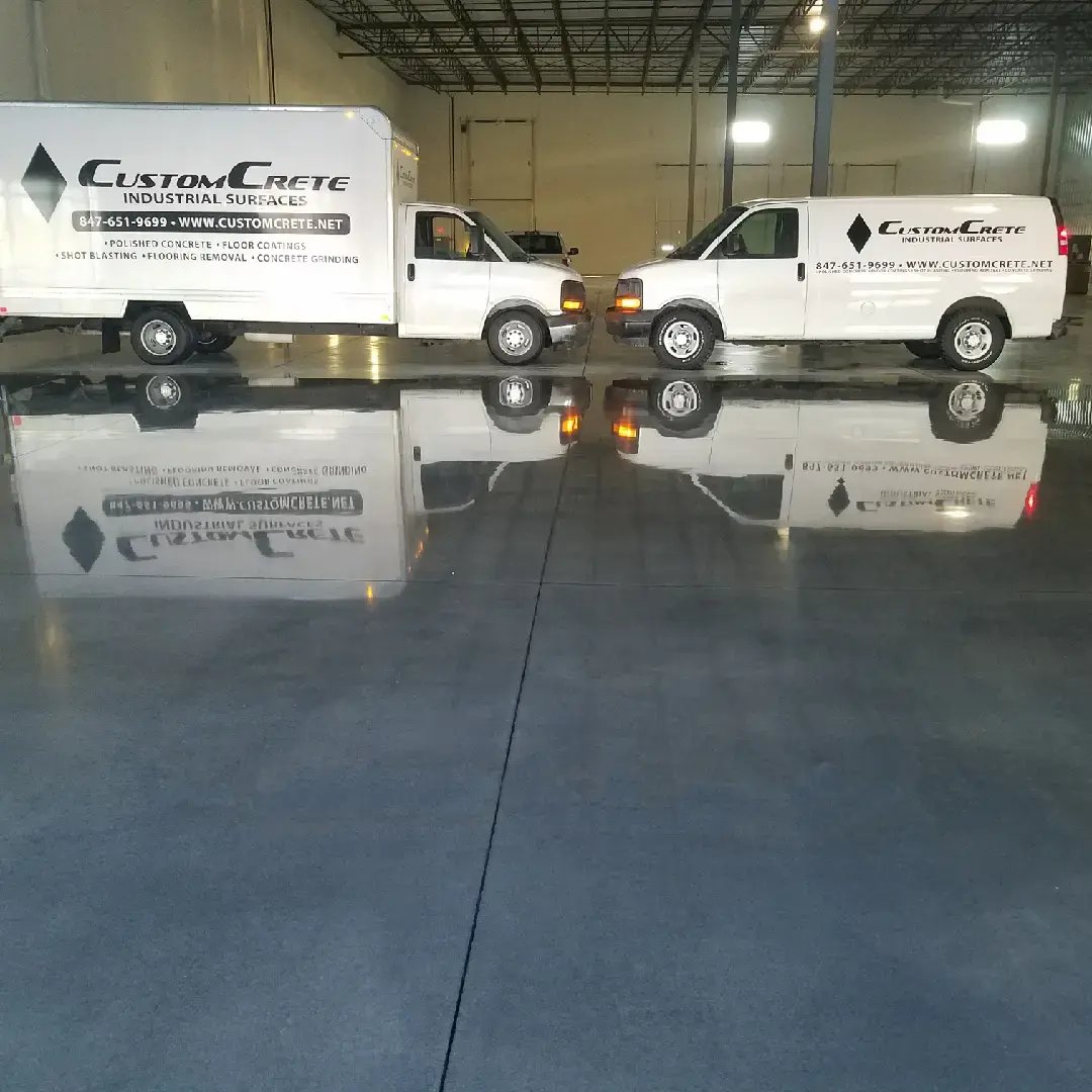 CustomCrete Trucks Parked on Glossy Polished concrete floors