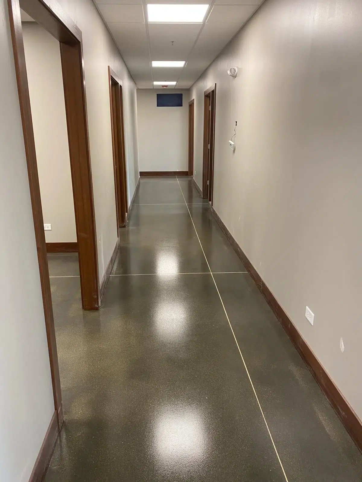 Epoxy floor in a hallway in an office building in Gurnee Illinois