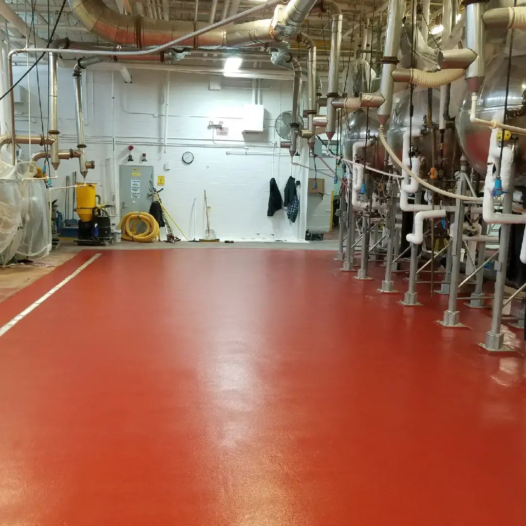 red textured Urethane Cement floor in a food plant in illinois installed by customcrete